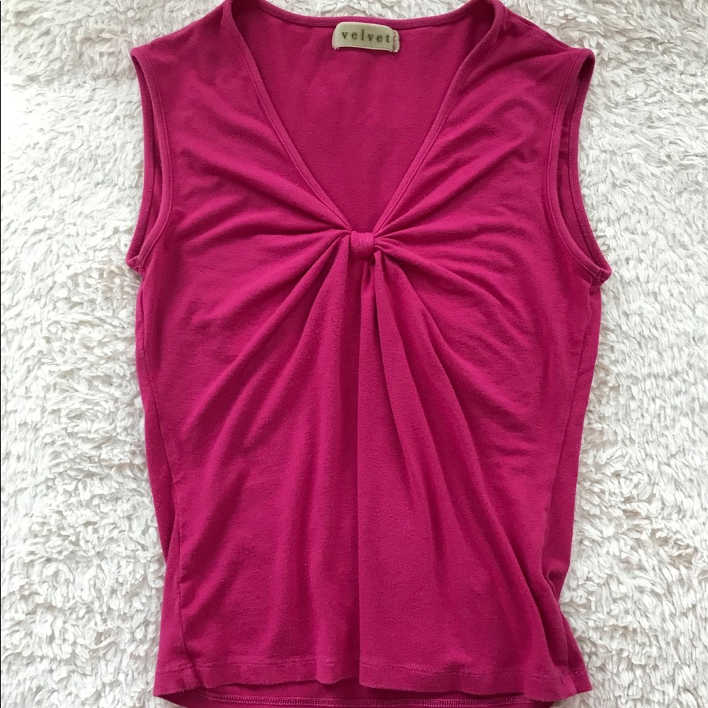 Velvet Twist Front Fuchsia Stretchy Sleeveless Top